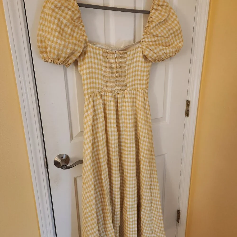 Reformation Marella Linen Dress in Sunshine Check - Picture 4 of 5